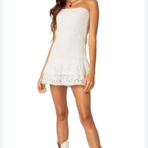 Edikted lace eyelet boho western White Strapless ruffle Dress small